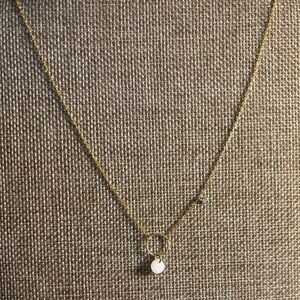 16” adjustable gold plate necklace with moonstone and crystal accents.